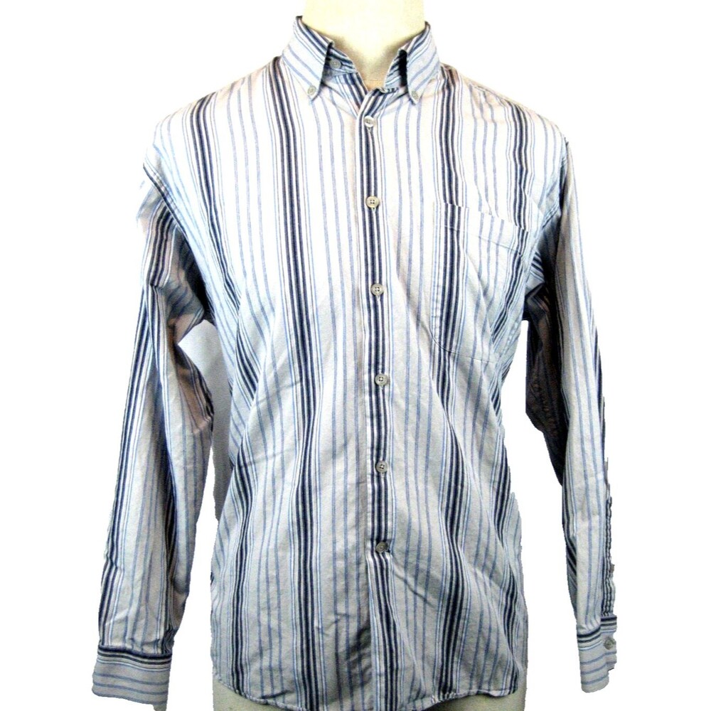Men's Marquis Brand 100% Cotton Gray Stripe LS Dress Shirt size 161/2-34/35